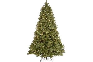 National Tree Company Pre-Lit 'Feel Real' Artificial Full Downswept Christmas Tree, Green, Douglas Fir, White Lights, Includes Stand, 7.5 feet