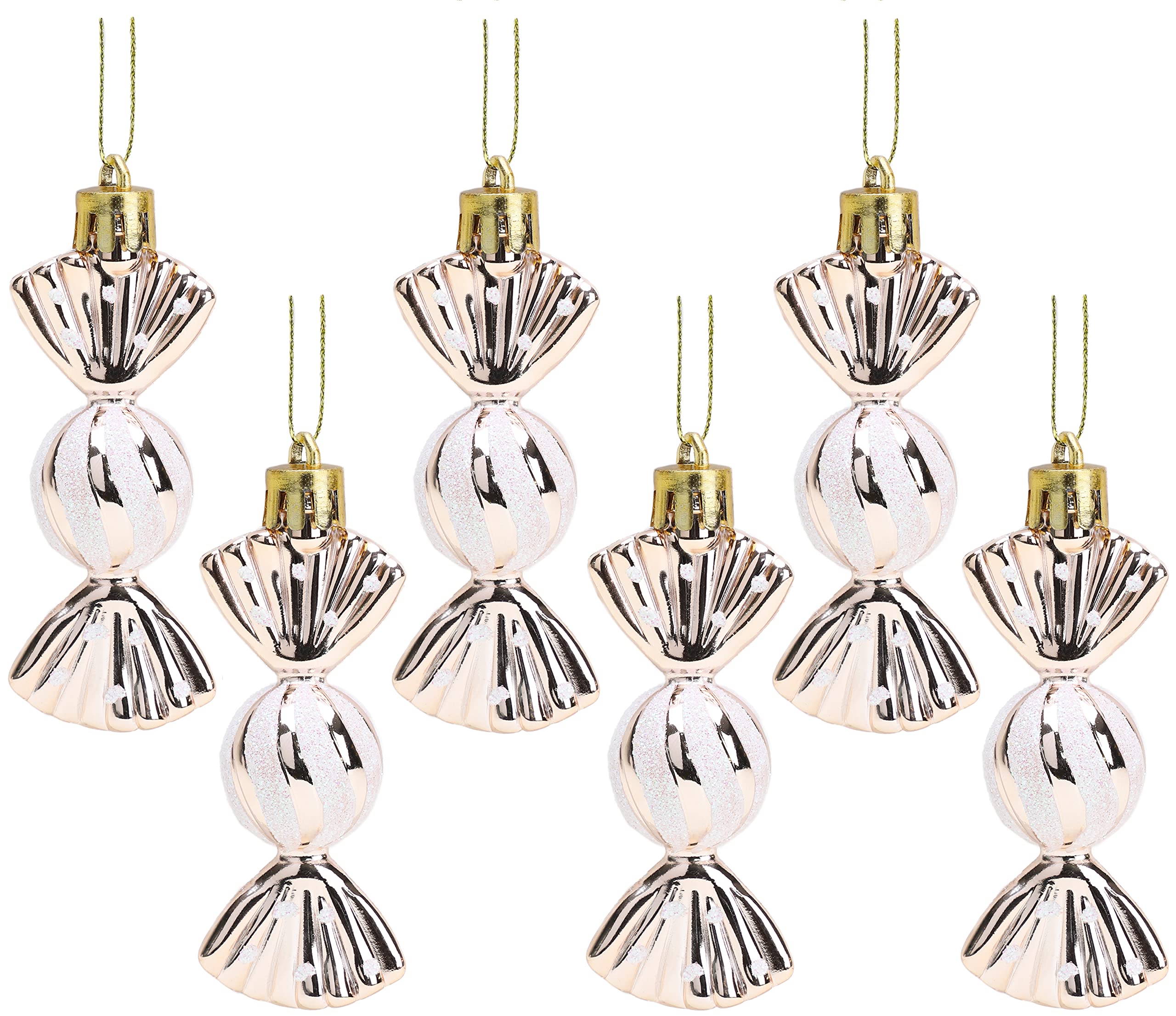 Christmas Concepts® Pack of 6-80mm (3.2") Mini Sweet Shaped Baubles – Shiny & Glitter Decorated – Christmas Tree Decorations (Champagne)
