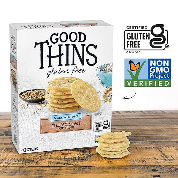 GOOD THINS MIXED SEED RICE SNACKS GLUTEN FREE CRACKERS, SNACK CRACKERS, 3.5 OZ