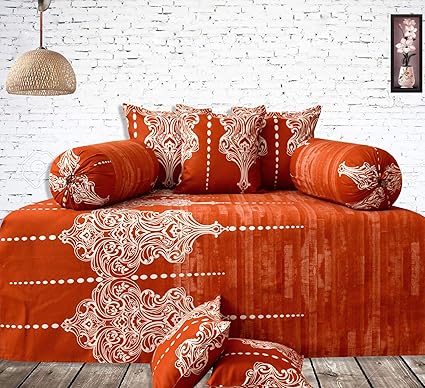 Salona Bichona Home & Fashion Floral Diwan Set 8 Pcs (Orange)