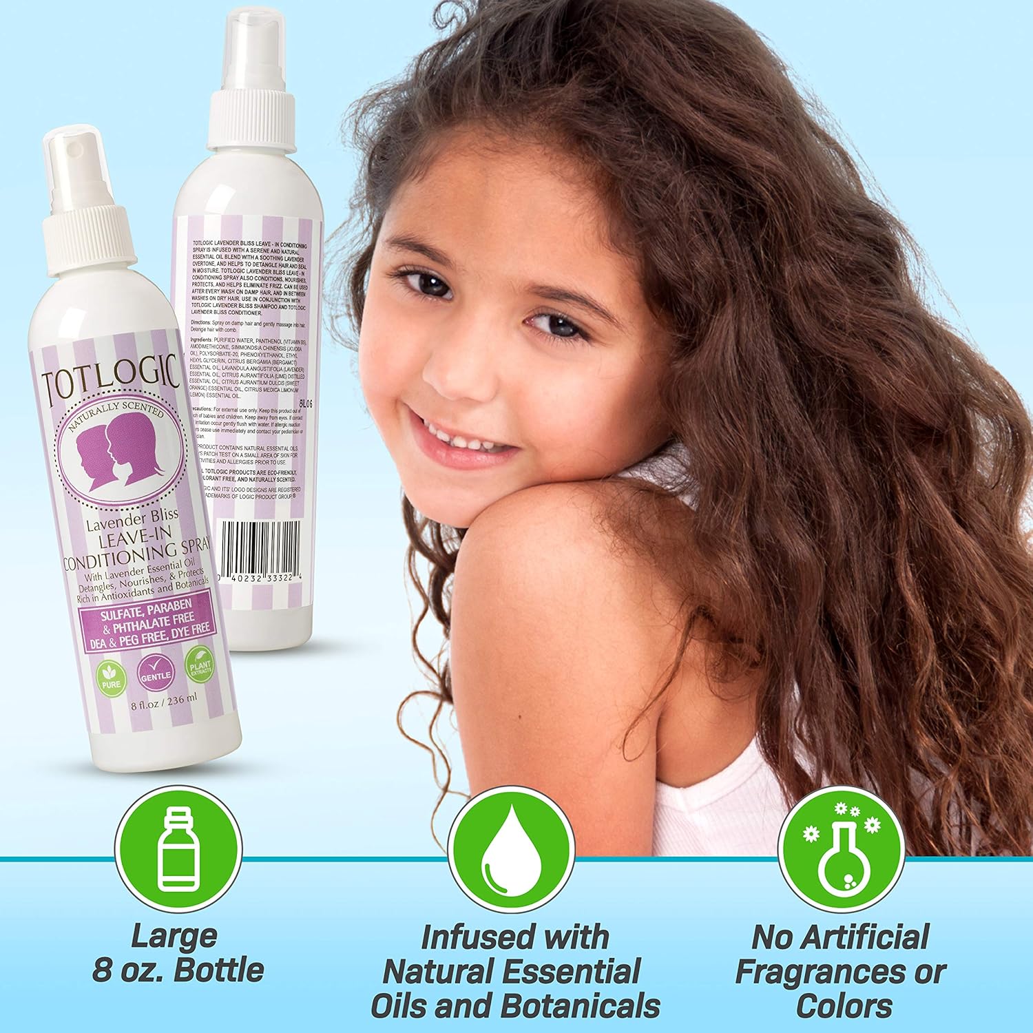 TotLogic Kids Detangler Spray and Leave In Conditioner - Naturally Scented with Essential Oils - Lavender, 8 oz: Beauty