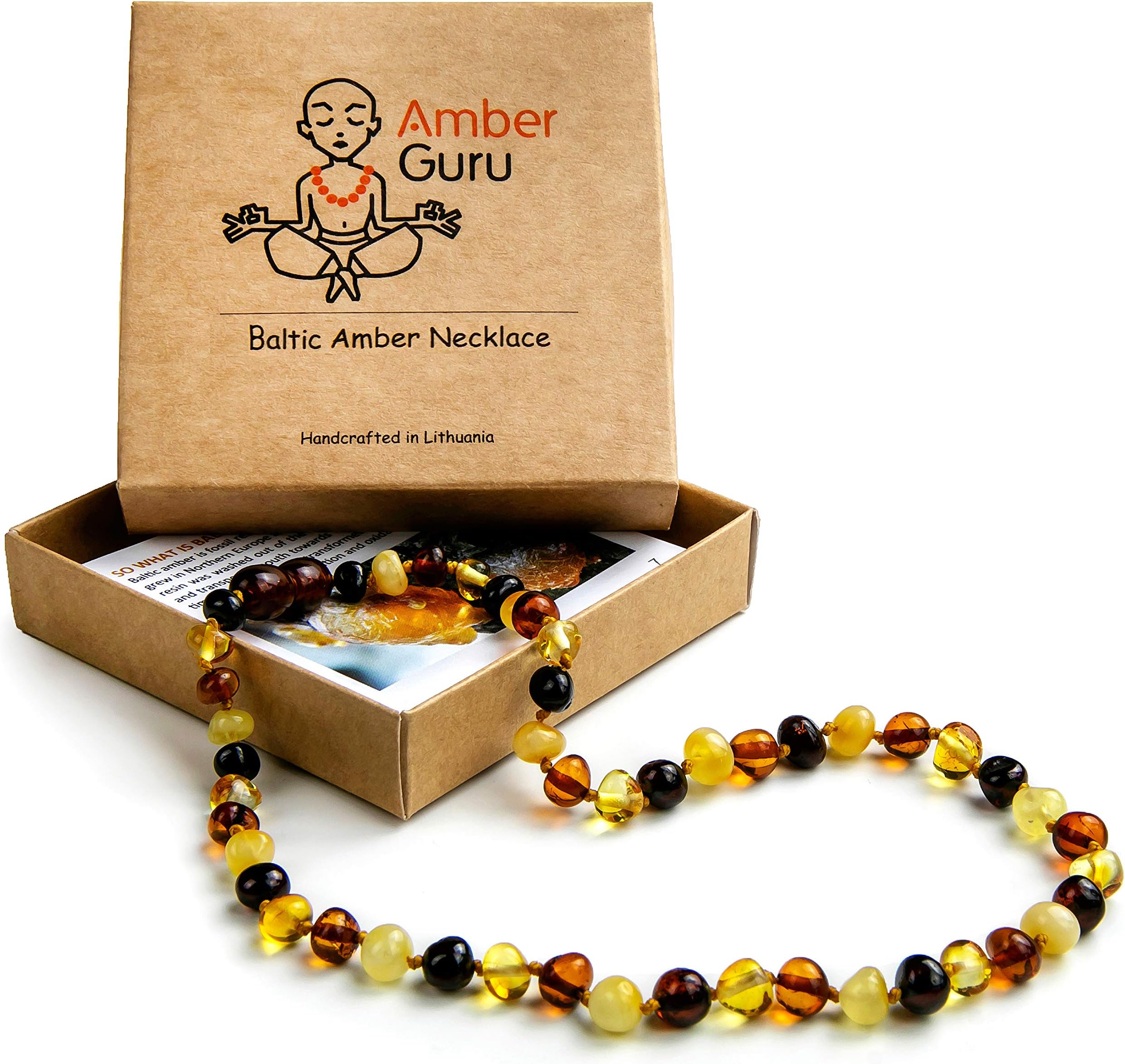 Baltic Amber Necklace - 12.5 Inches - Immune Boost, Anti Inflammatory, Pain Relief & Drooling Reduce Properties - Unisex Organic Jewelry with Polished Beads - Multi Color