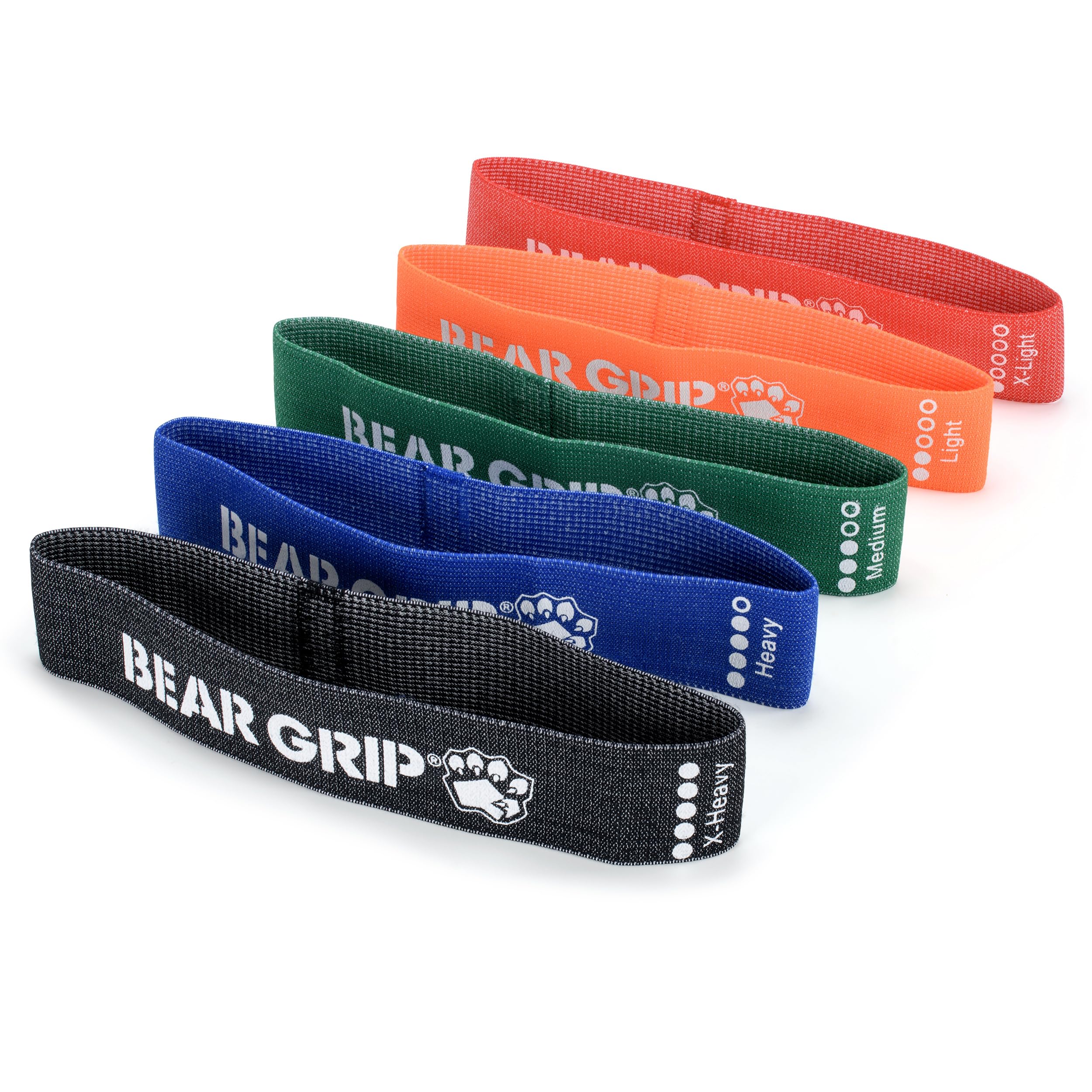 BEAR GRIP Fabric Resistance Bands for Working Out – Color-Coded Booty & Stretch Bands for Exercise, Legs, Glutes, Squats, Home Fitness, Yoga & Pilates – 5 Resistance Levels (Multi Colour, Standard)