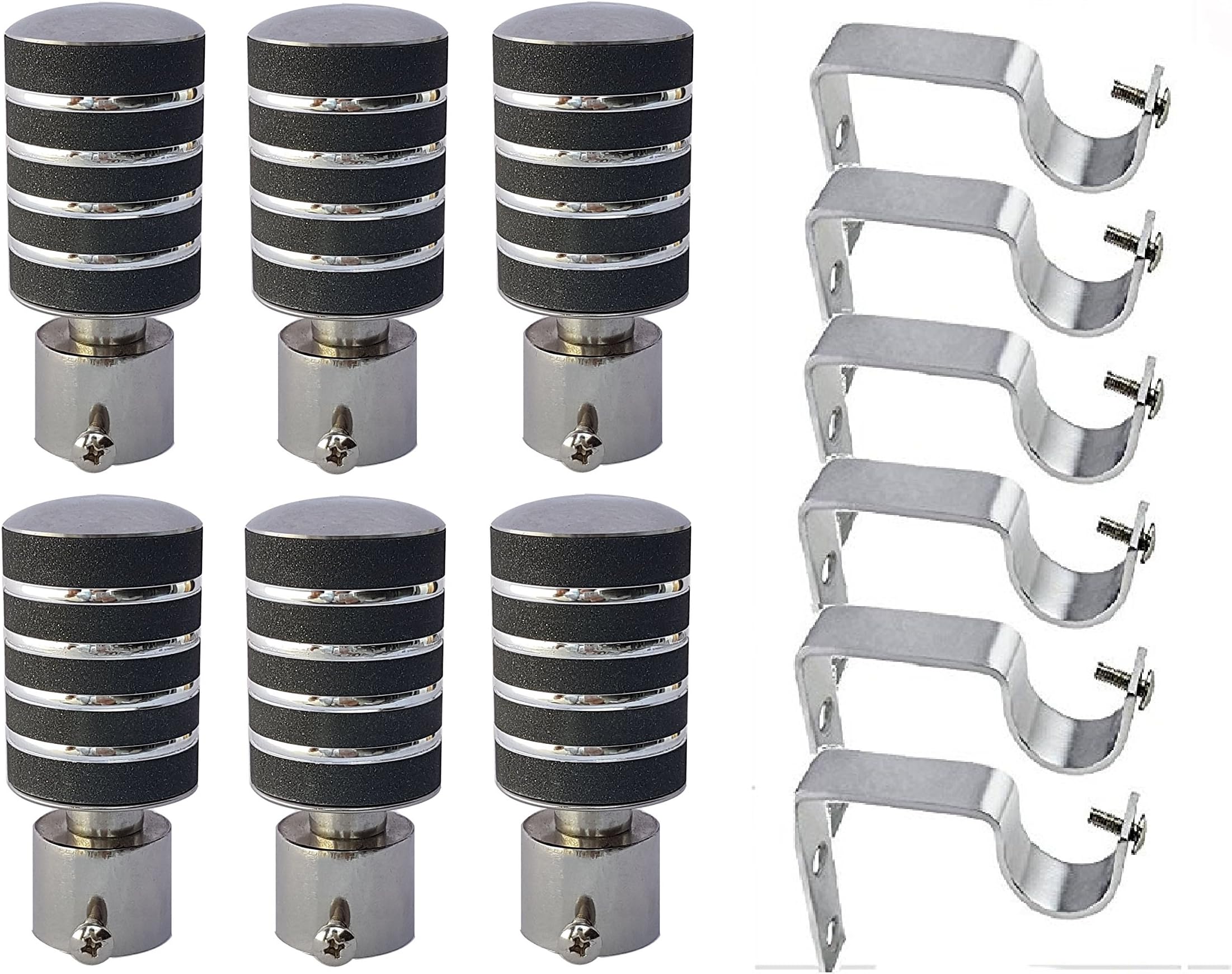 Prushti Stainless Steel Curtain Finials with Supports for 1 Inch Rod - (Finials 6 Pcs + Supports 6 Pcs) (6) (6)