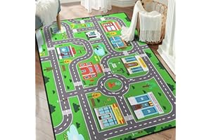 Isyorefam Play Rug for Playroom 59"x39" Car Mat Town City Road Map for Bedroom Fun Car Play Area Carpet Non-Slip Washable