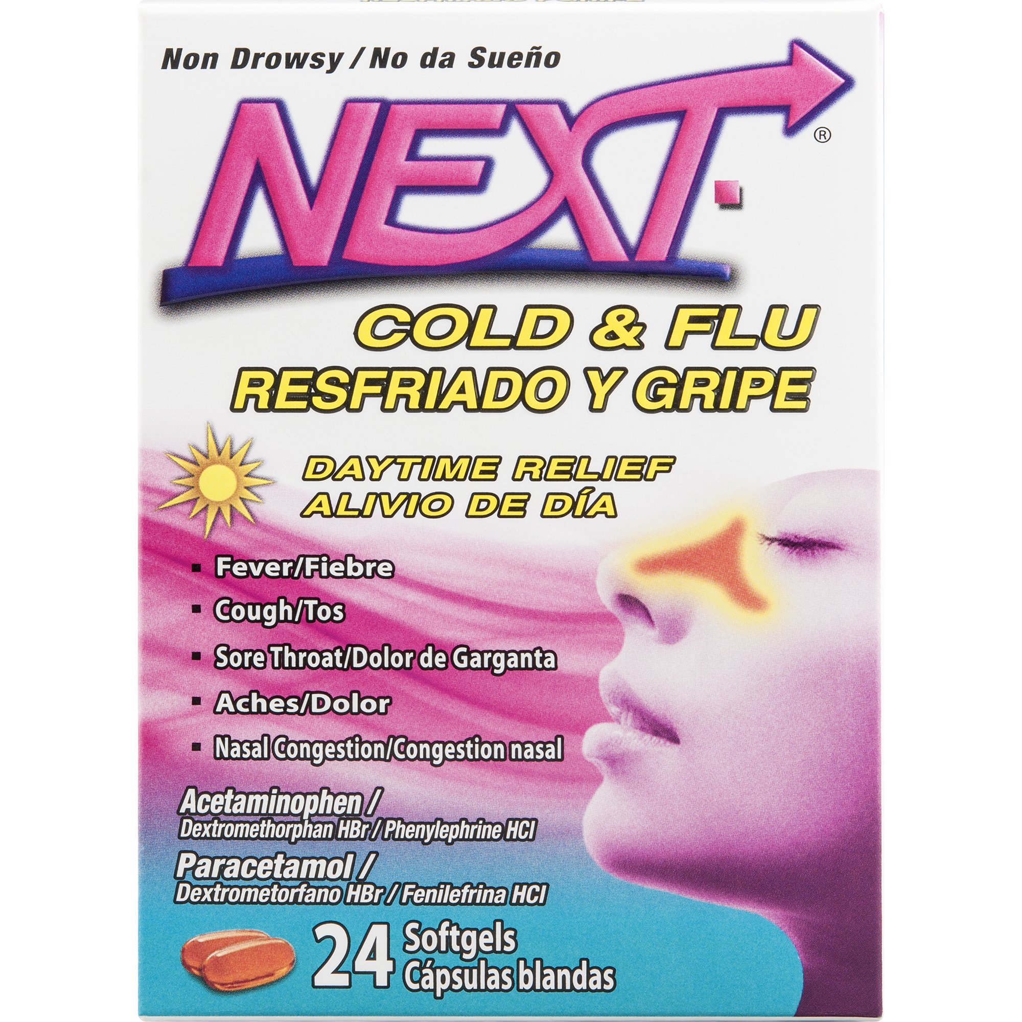 NEXT Cold & Flu Daytime Relief Softgels, 24 Count