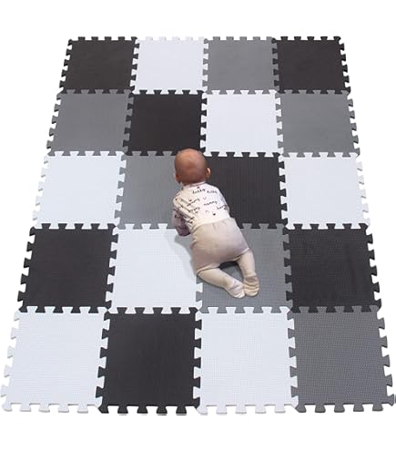 Norsk Reversible Exercise Mats 3/4" Thick EVA Interlocking Foam Tiles, Perfect Home Gym Flooring, 4 Tiles & 8 Trim Pieces, 16 Sq. Ft. 24"x24" Dazzling Blue/Black