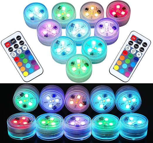Amazon 10個 ミニ水中ledライト リモコン付き ティーライト 水中ライト バッテリー駆動 フレームレス Led アクセントライト パーティー イベント 花瓶 水槽 ハロウィン クリスマス ウェディング Luxjet キャンドルライト