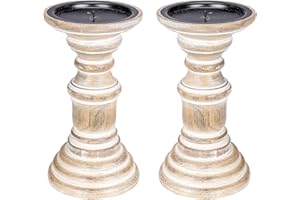 THE WOODEN TOWN Wooden Candle Holders Set of 2-7.5 Inch White Wash, Ideal for LED & Pillar Candles, Perfect for Weddings, Parties, Home Decor, Spa, Reiki, Aromatherapy, and Votive Candles