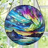 Stained Glass Window Hanging - 8 Inch Aurora Borealis Suncatcher for Window Doors Home Decoration, Valentine's Day Mother's Day Christmas Birthday Gifts for Women, Men, and Mom Grandma