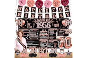 Zirtorei 70th Birthday Decorations for Women, 21pcs the Year 1956 Banner Balloon Party Supplies, Rose Gold 70 Year Old Birthday Backdrop, 70 Bday Honeycomb Centerpiece Hanging Swirls Sash Gifts