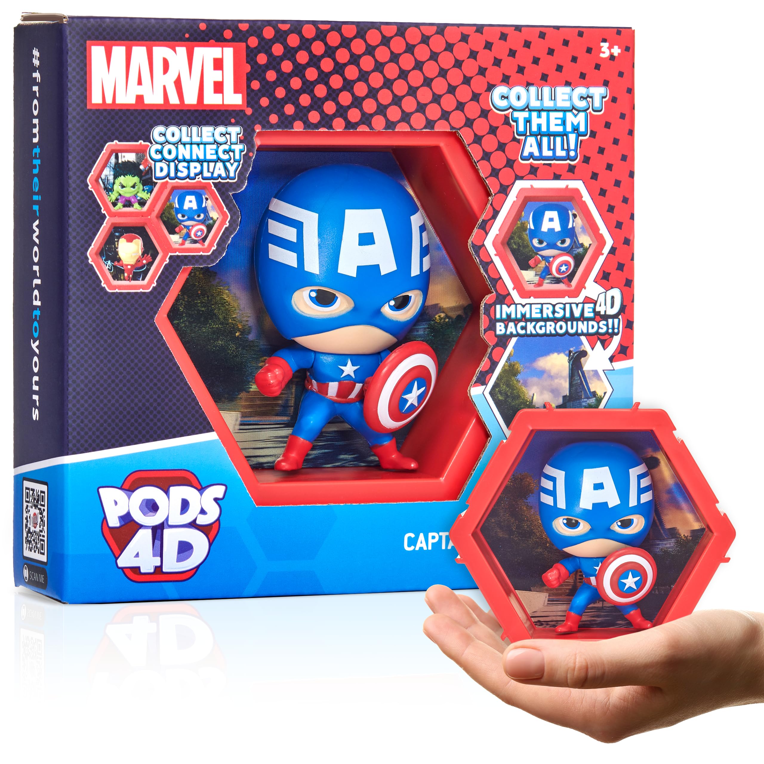 WOW! PODS - 4D Marvel Captain America, Unique Connectable Collectable Bobble-head figure that Bursts from their World into Yours, Wall or Shelf Display, Marvel Toys and Gifts, Series 1 no. 455 — image 1