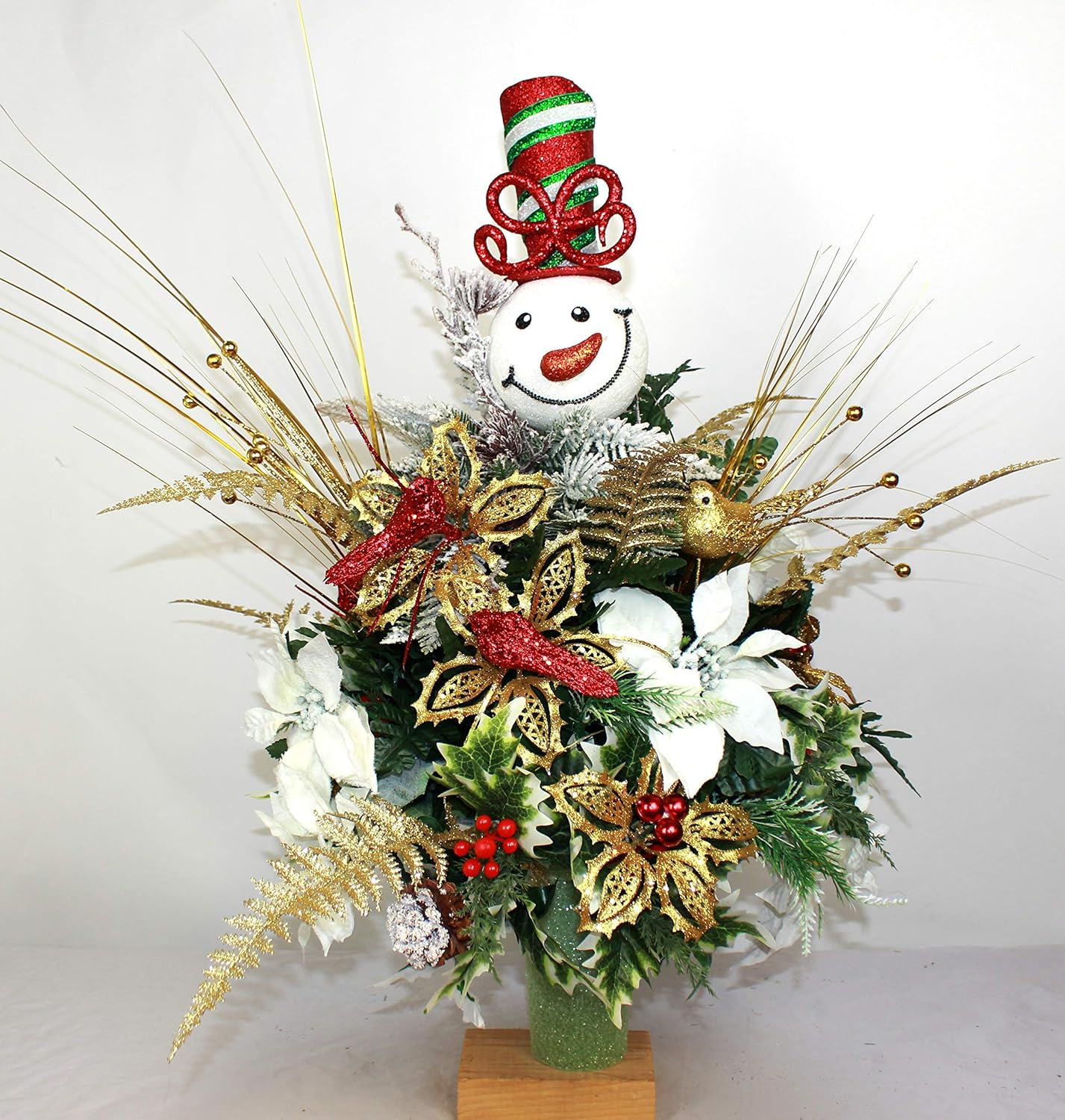 Handmade Products Xl Christmas Mixture W Snowman Artificial Silk Flower Cemetery Bouquet Vase Arrangement Home Decor