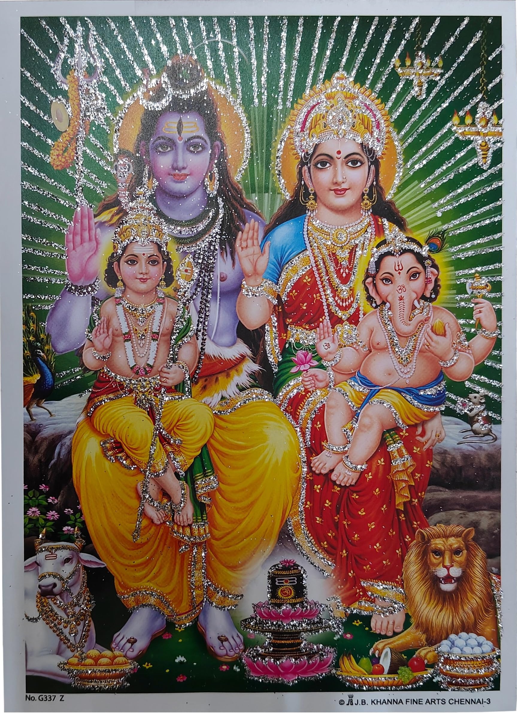 Rastogi Handicraft India Best Of Reprint Hindu God Poster/Picture With Unframed (White Paper, Shiv-Parivar-Ji-7"X5")