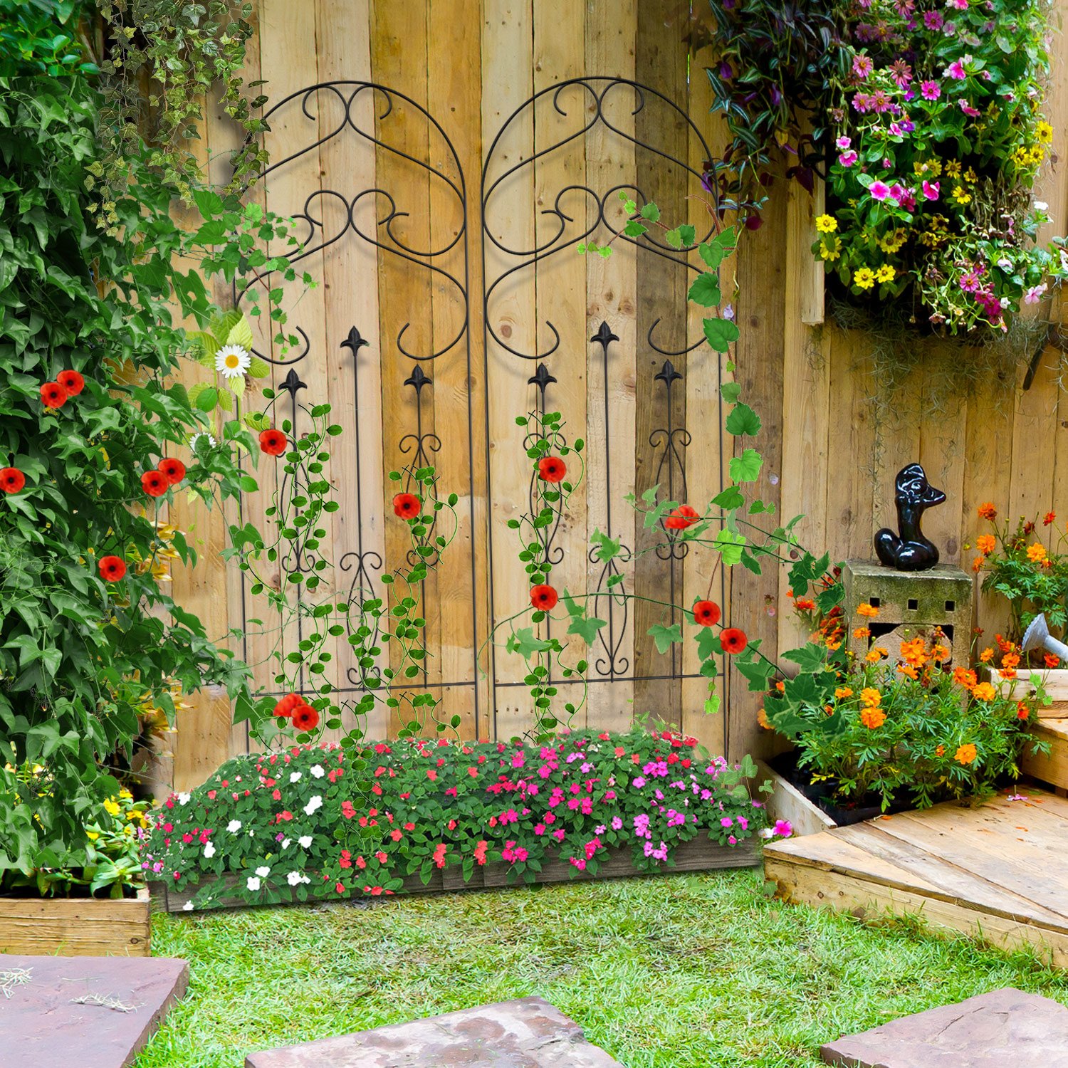 Amagabeli Garden Trellis for Climbing Plants 60" x 18" Rustproof Black Iron Potted Vines