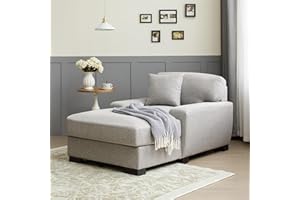 FLIEKS Modern Mid-Century Indoor Oversized Chaise Lounger Comfort Sleeper Sofa with Pillow and Soild Wood Legs, Linen, Gray