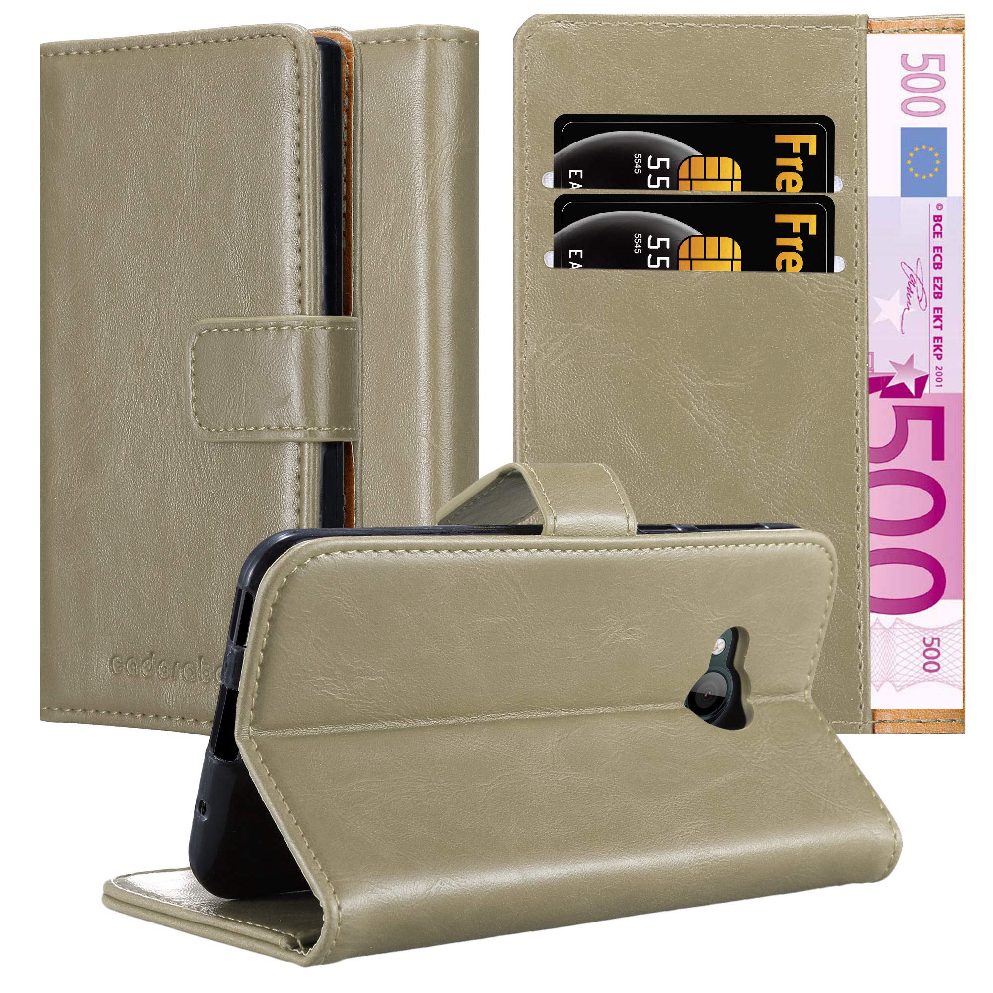cadorabo Book Case works with HTC U PLAY in CAPPUCCINO BROWN - with Magnetic Closure, Stand Function and Card Slot - Wallet Etui Cover Pouch PU Leather Flip