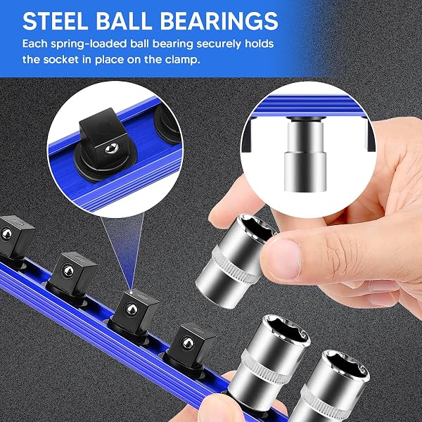 6 PIECE MAGNETIC TOOL ORGANIZER SET, HOLDS SCREWDRIVERS, WRENCHES & SOCKETS (12-SLOT RAIL X3, L/M/S SOCKET HOLDERS), WORKSHOP WALL MOUNT, SPACE-SAVING TOOL STORAGE, STRONG GRIP (TOOLS NOT INCLUDED)