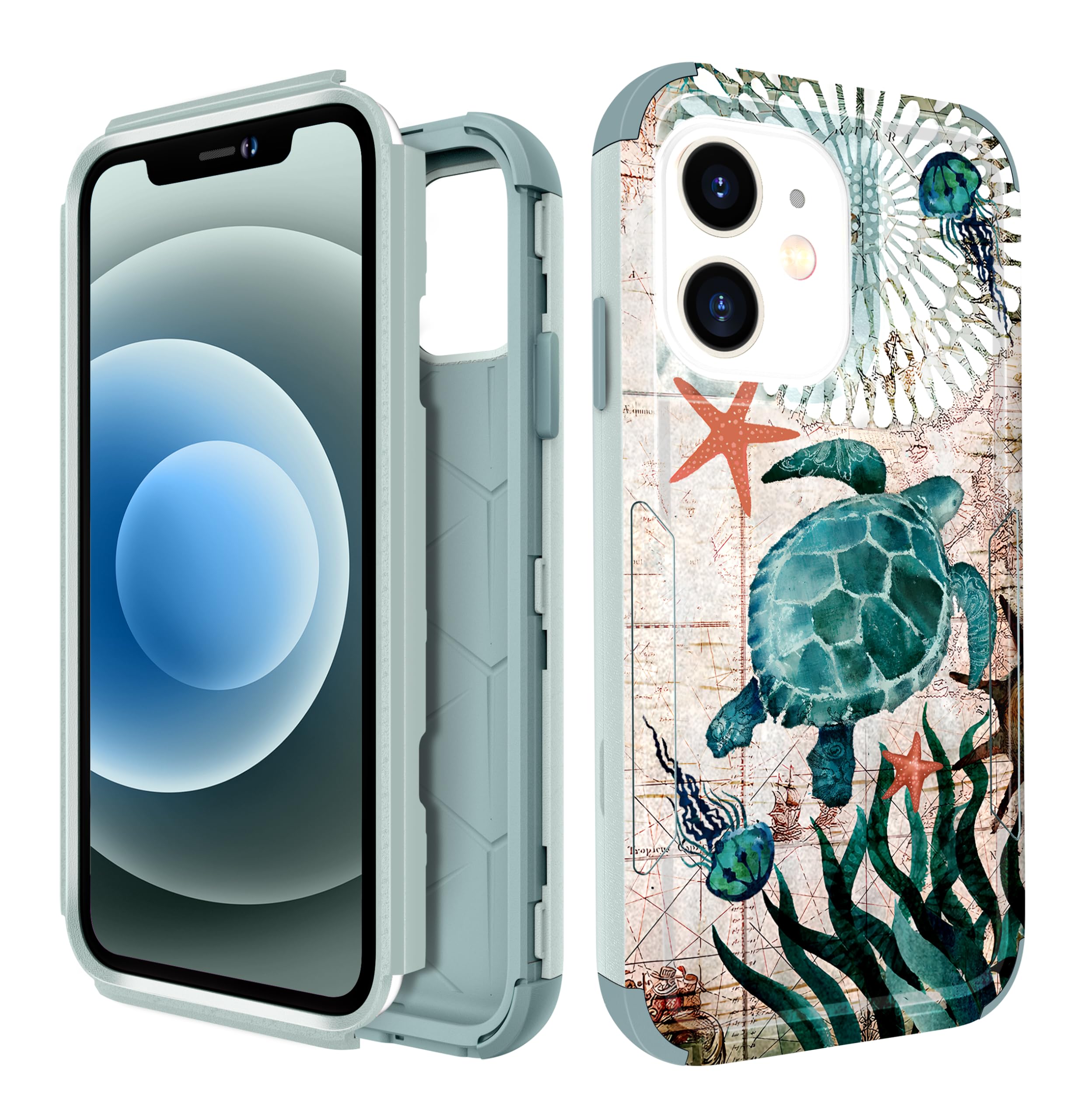 Plakill for iPhone 11 Case - Women Cute Girls Phone Cover Cool Aesthetic Unique Design Teen Turtles Heavy Duty Protective Shockproof Military Grade Funda for iPhone 11