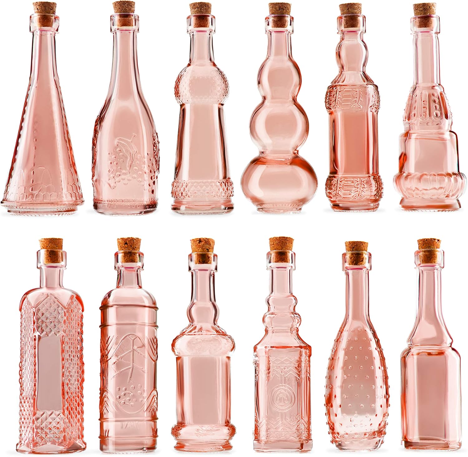 BULK PARADISE Mini Reddish Pink Vintage Potion Bottles with
