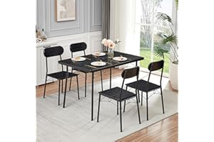 VECELO Dining Set 5 Piece Dinette Kitchen, Breakfast Nook and Small Space, Black, Table & Chair for 4