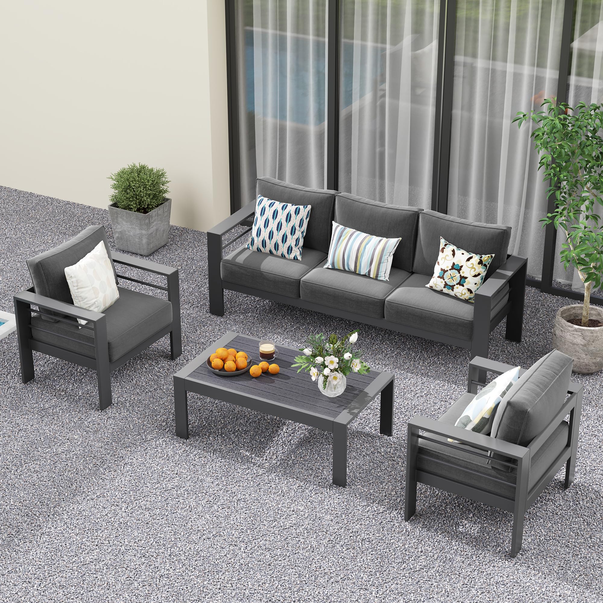 Photo 1 of ***ONLY 1 BOX OUT OF SET***

Solaste Aluminum Patio Furniture Set, 5 Seats Modern Outdoor Conversation Set Outdoor Furniture Set with Upgrade Cushion and Coffee Table,Dark Grey
