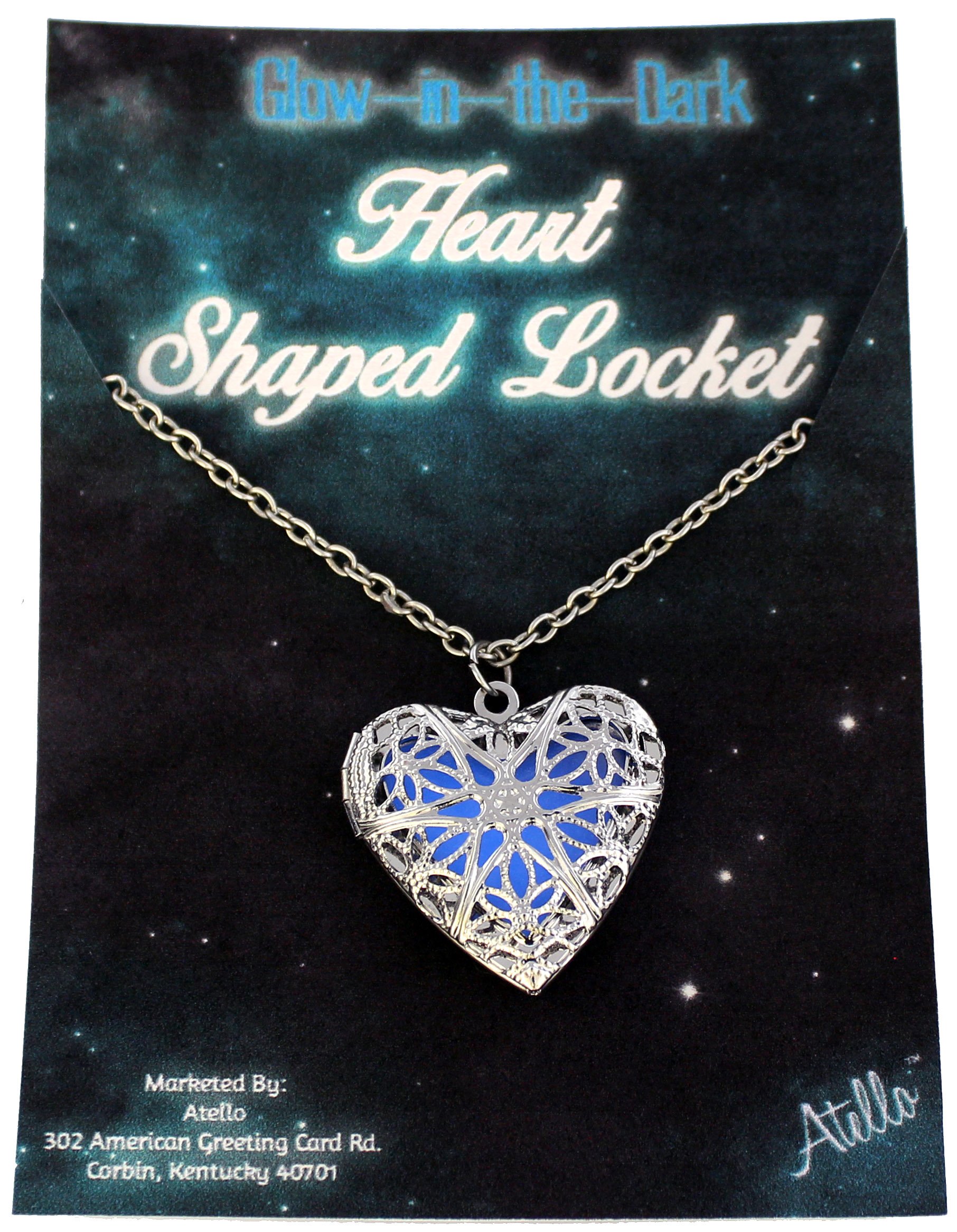 Silver Glow In The Dark Heart Shaped Locket Unique Uv-Rechargeable Necklace W.. 21 91wMi3y531L