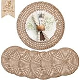 Gandeer 15 Inch Round Burlap Woven Placemat Set of 6 Boho Jute Charger Bulk | Heat Resistant, Rustic Natural Brown Table Mat, Fall Thanksgiving Wedding Farmhouse Decoration, Vintage Woven Texture