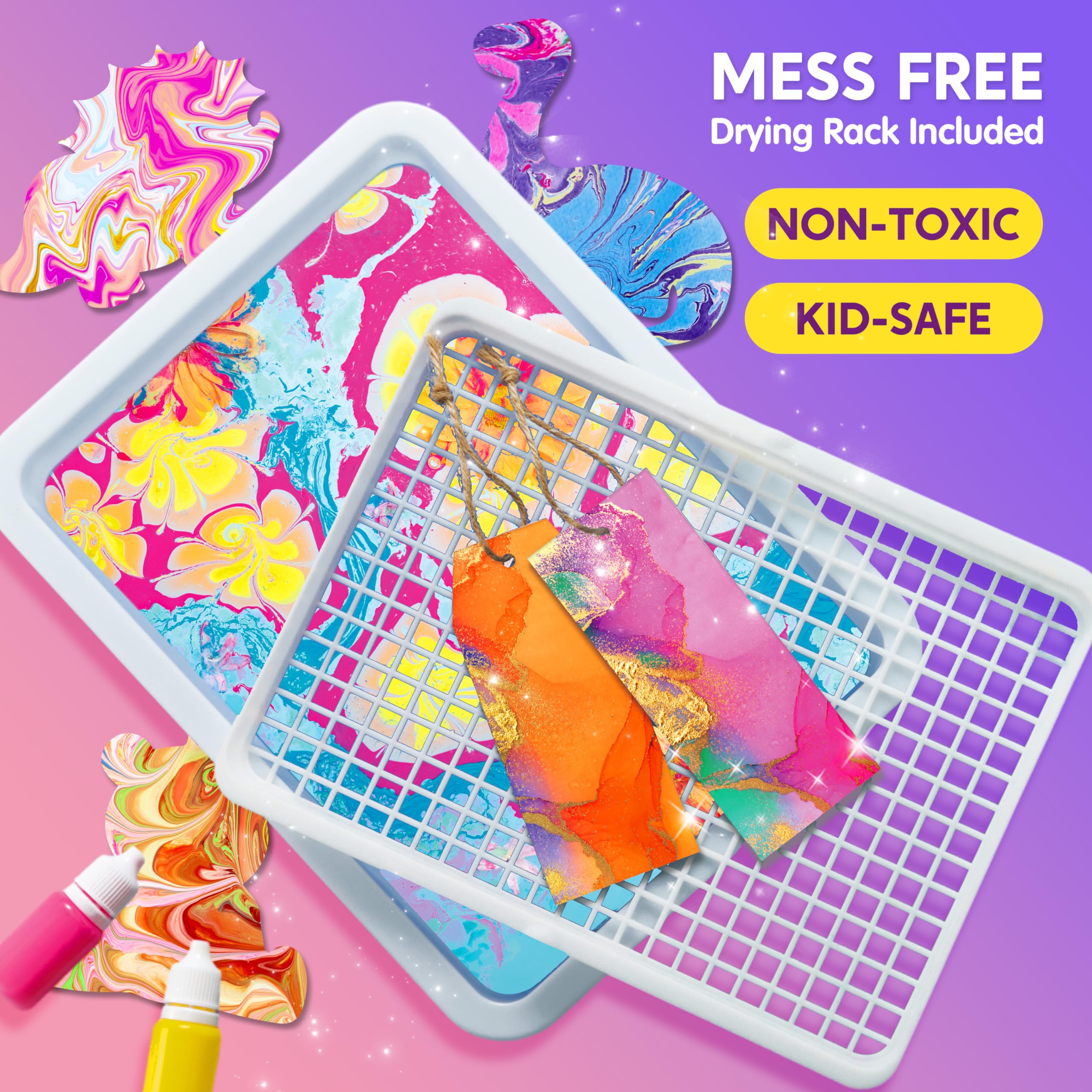 Klever Kits Marbling Paint for Kids, Metallic Gold Water Marble Paint Art, Arts and Crafts for Girls & Boys 6-12 Years Old, Craft Kits, Birthday Gifts Ideas Activities Toys