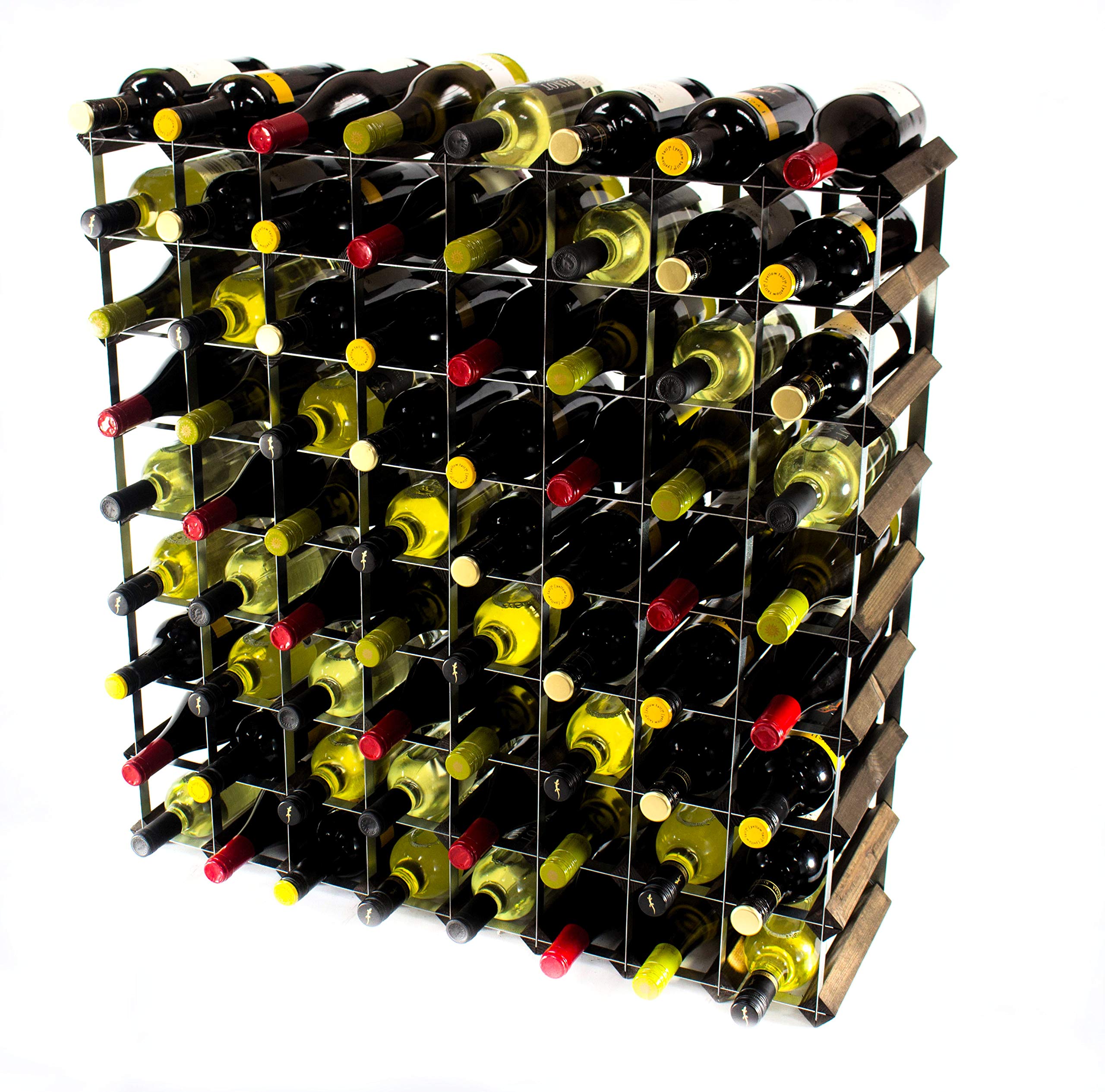 Classic 72 Bottle Dark Oak Stained Wood and galvanised Metal Wine Rack Ready Assembled