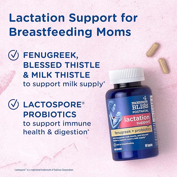 MOMMY’S BLISS POSTNATAL LACTATION SUPPORT SUPPLEMENT WITH PROBIOTICS: SUPPORT BREASTFEEDING MILK SUPPLY WITH FENUGREEK, BLESSED & MILK THISTLE, POSTPARTUM IMMUNE HEALTH WHILE NURSING (60 SERVINGS)