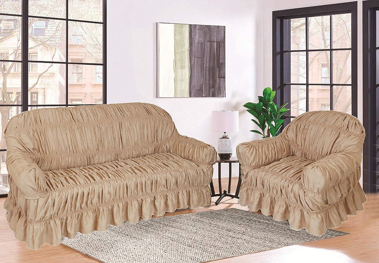 Jacquard Sofa Covers Available in 3 Sizes & 6 Colours (3 Seaters, Beige