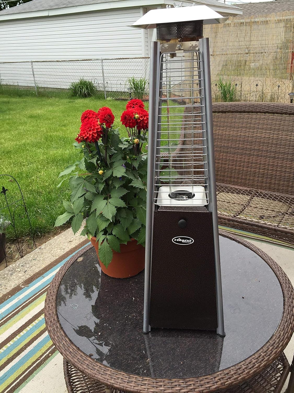 kindle living patio heaters on Amazon Com Hiland Hlds032 Gtthg Portable Propane Table Top Pyramid Glass Tube Patio Heater 9500 Btu Bronze Portable Outdoor Heating Garden Outdoor