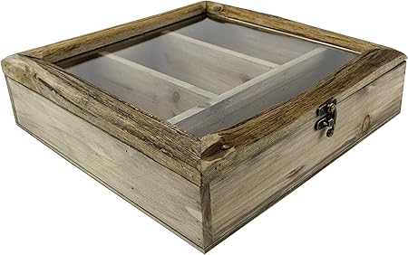 Red Caja de Madera con Tapa de Cristal, diseño Vintage Natural, 30,5 cm: Amazon.es: Hogar