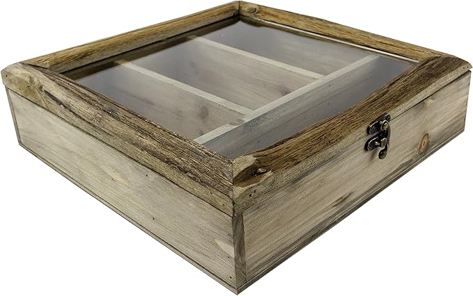 Red Caja de Madera con Tapa de Cristal, diseño Vintage Natural, 30,5 cm: Amazon.es: Hogar