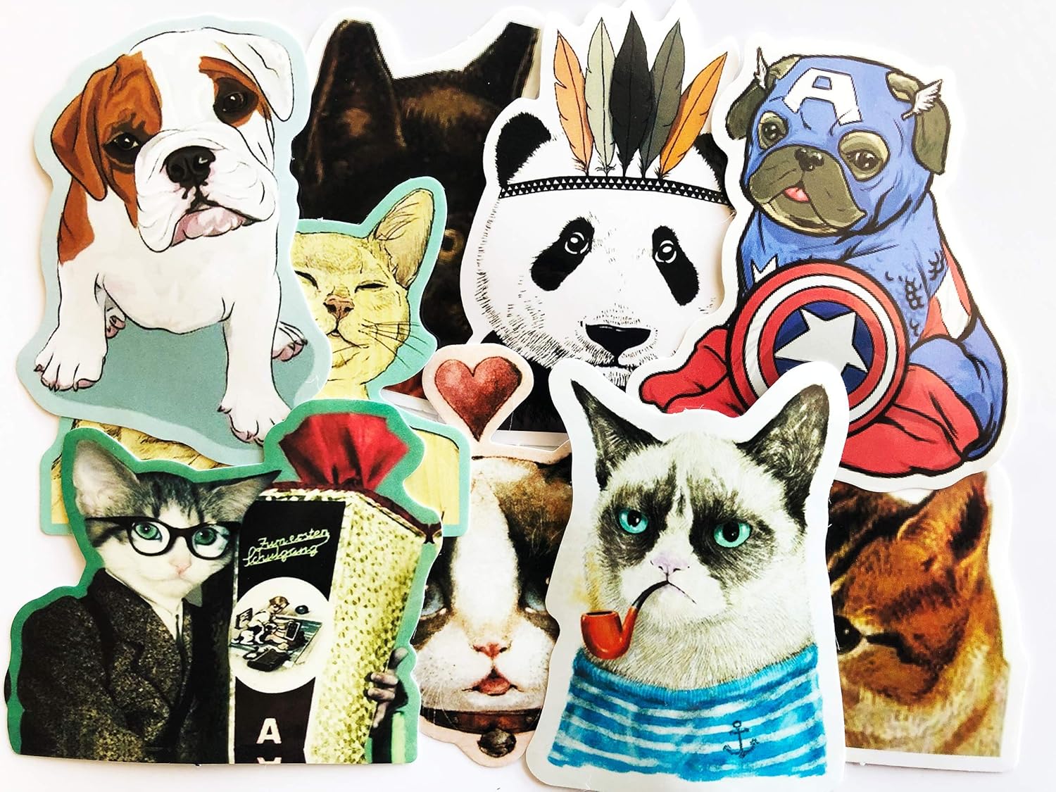 Amazon Com 9 Watercolor Drawn Anime Cute Grumpy Cat Dog Pug Panda Laptop Water Bottle Stickers Computers Accessories amazon com