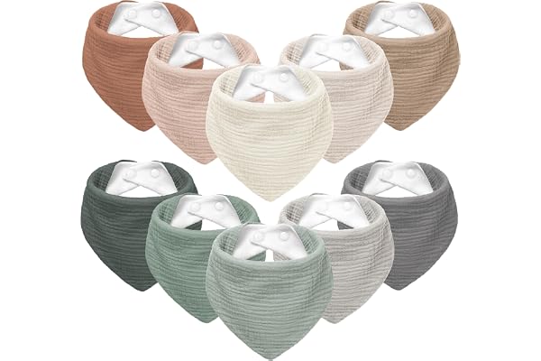 Susurration Muslin Baby Drool Bibs 10Pack Soft Triangular Adjustable Bandana Bibs for Unisex Baby Girls & Boys