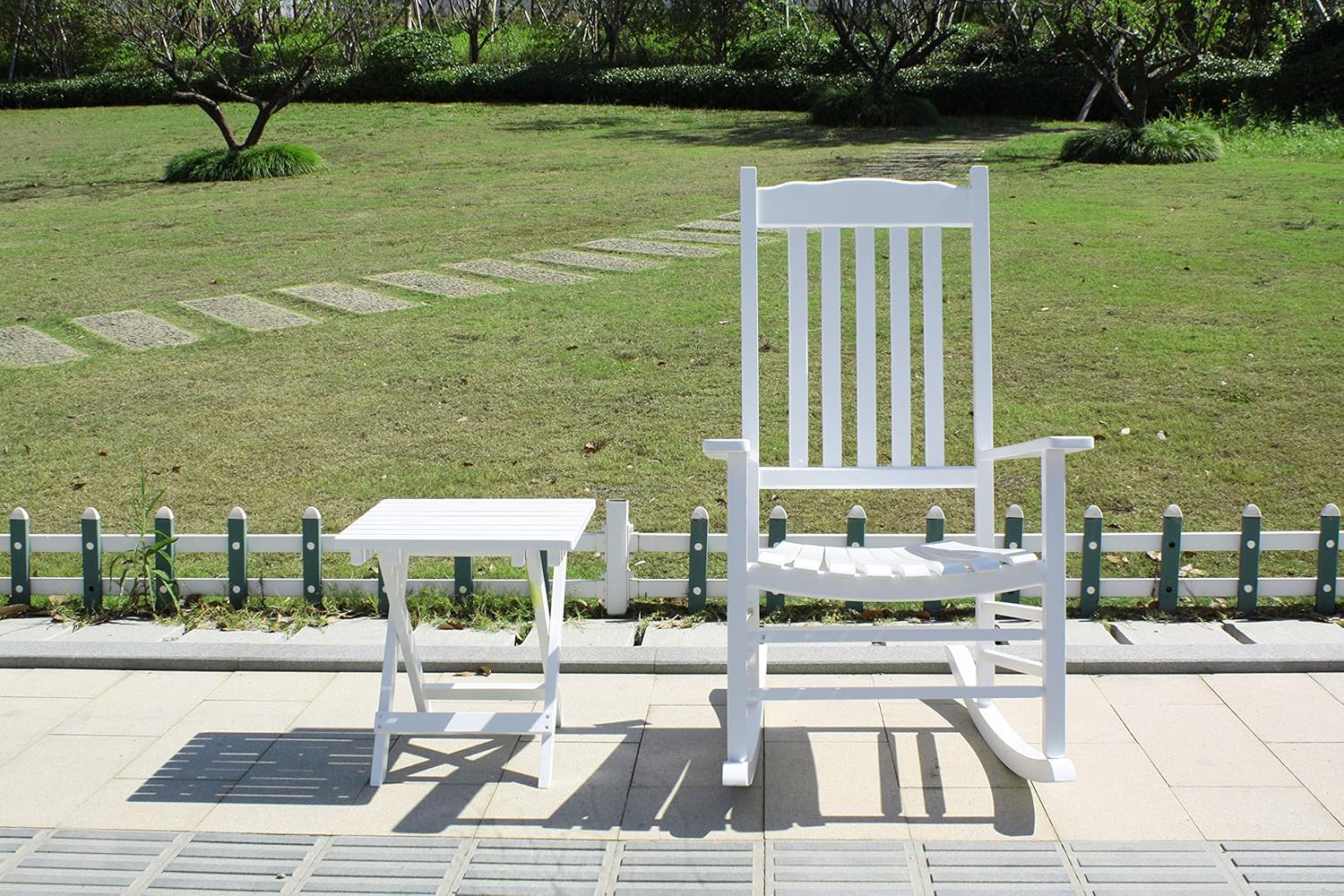Rockingrocker - T033SWT White Wooden Rectangular Folding Side Table - No Assembly Required - Suitable for Porch and Indoor - W15.75 x D17.72 x H18.9 Inches: Kitchen & Dining