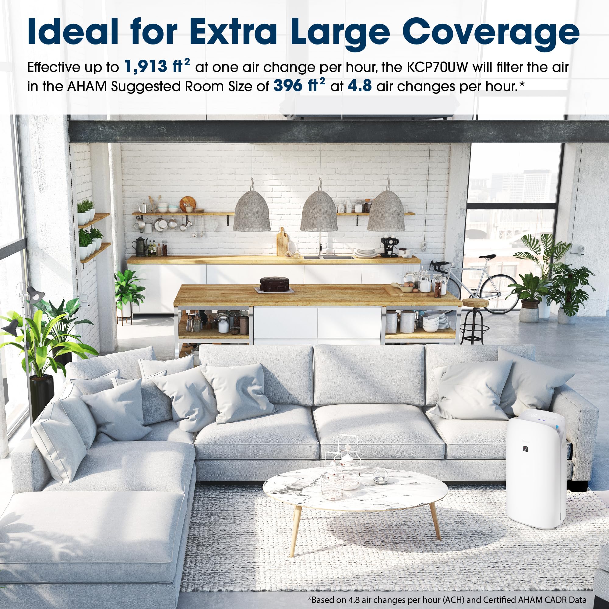SHARP Smart Air Purifier and Humidifier compatible w/Alexa & Google Asst. Plasmacluster™ Ion Technology & Triple Filtration, incl True HEPA Filter. Covers up to 1,913 sq. ft. for Large Room. KCP70UW