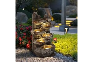 TITIMO 6-Tier Cascading Rock Water Fountain Outdoor Garden Waterfall with Lights,Fountain Indoor Decor for Garden, Patio, Backyard, Deck, Porch and Home Art Decor