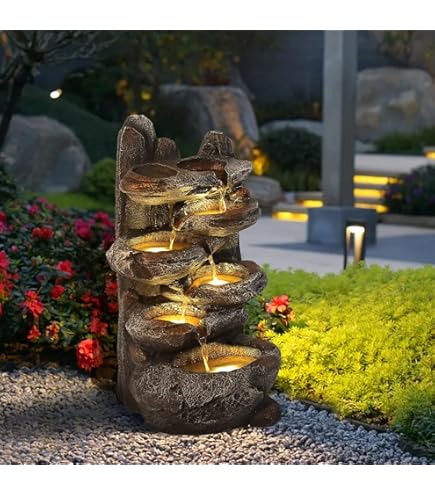 Water Features For Outside Garden Grepatio 4-Tier Outdoor Water Fountain With LED Lights - 32 Inch Cascading Waterfall Feature Fountains For Outside