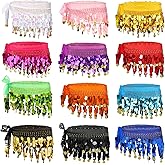 Yahenda 12 Pcs Belly Dance Hip Scarf Belly Dance Skirt with 108 Gold Waist Chain Coin Sash Chiffon Dangling Bling Wrap Belt (Bright Colors)