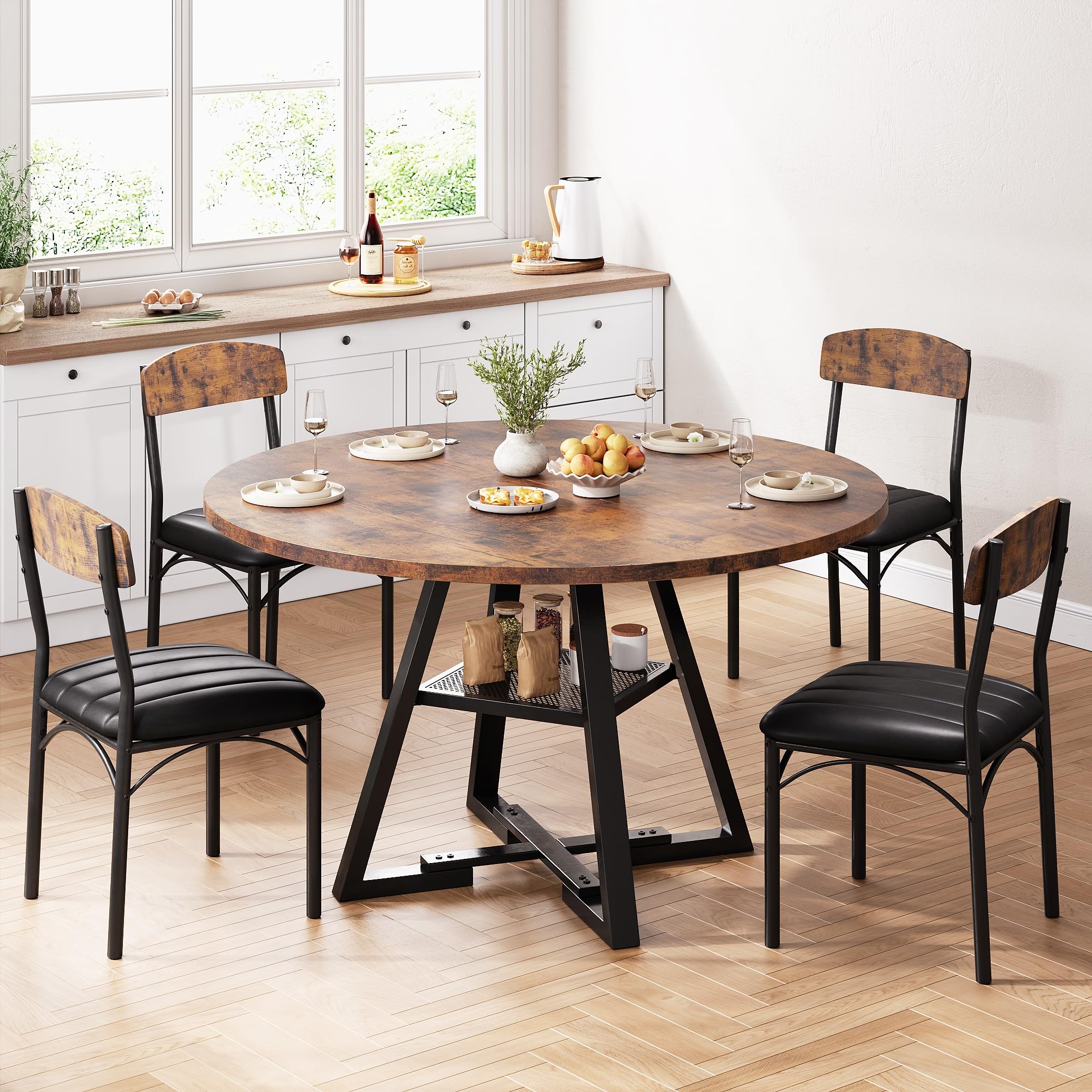 Photo 1 of ** Only chairs are included no table *** Round Dining Table Set for 4, Kitchen Table and Chairs for 4, Circle Table Round Pedestal Dining Room Dinner Dinette Table Set,5 Piece Space Saving Wood Kitchen & Dining Room Tables Set Furniture