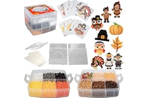 SCS Direct 8,000pc DIY Thanksgiving Fuse Bead Craft Kit – 15 Colors, 10 Unique Templates, 4 Peg Boards, Tweezers, Ironing Paper, Case – Kids Fall & Autumn Pixel Art, Turkey, Owl, Pumpkin, Holiday Gift