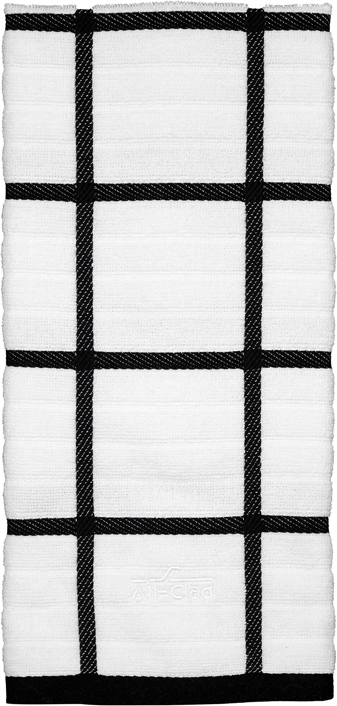 All Clad Textiles 100-Percent Combed Terry Loop Cotton Kitchen Towel, Oversized, Highly Absorbent and Anti-Microbial, 17-inch by 30-inch, Checked, Black