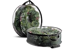 ZOBER 2 Pack Christmas Wreath Storage Container 30 Inch - Wreath Bag for Artificial Wreaths Box - Dual Zippered Wreaths Storage Bag with Durable Stitch Reinforced Handles - Black