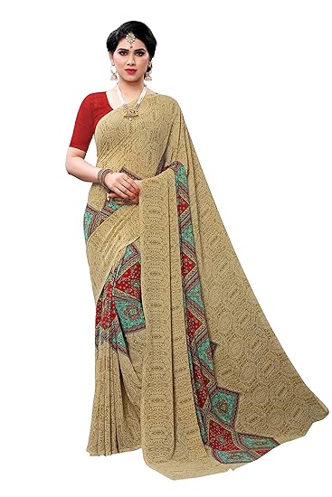 georgette with Blouse Piece Saree (AMERICAN CREAM_ Off-White_ Free Size)