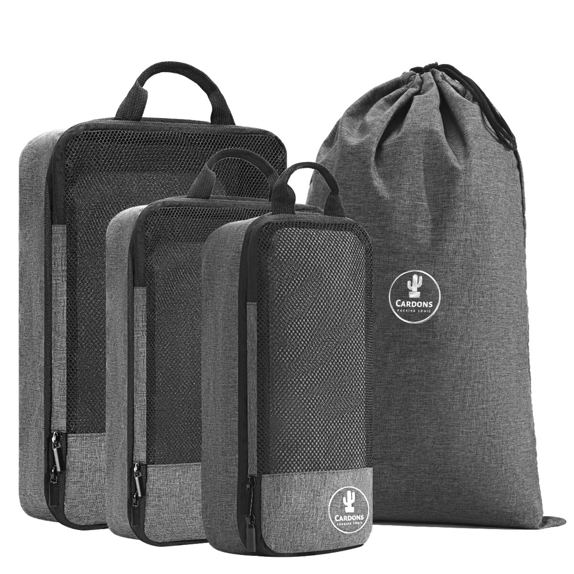 CARDONS Premium Compression Packing Cubes Travel Suitcase Organisers Laundry Bag (Grey)
