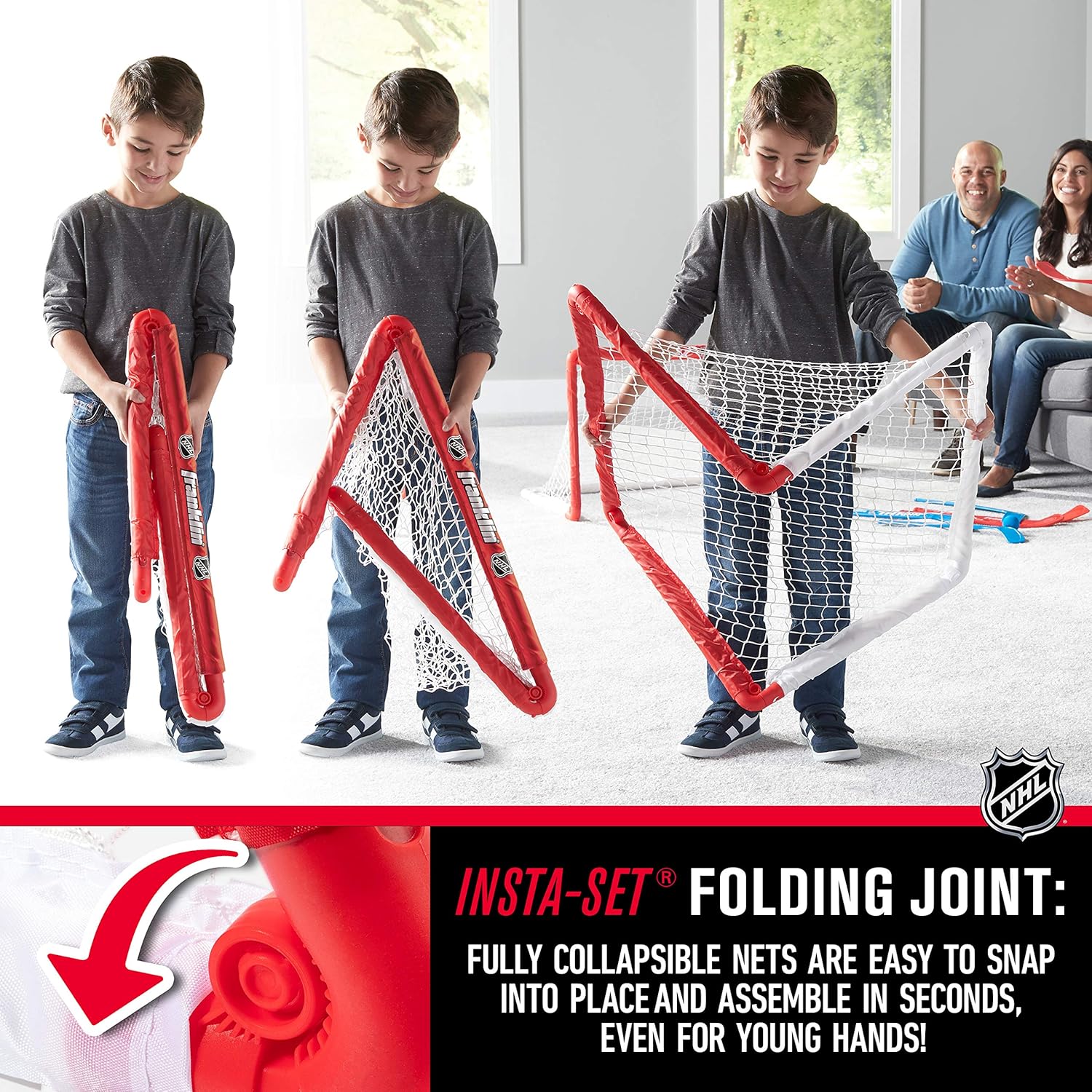 Franklin Sports Knee Hockey Goal Set of 2 – Play Mini Hockey Anytime, Anywhere – Player and Goalie Sticks Included – Fully Collapsible – Great for Kids : Hockey Nets : Sports & Outdoors