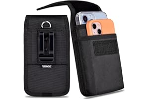 ykooe Dual Phone Holster Case with Belt Clip for Two Phones, for iPhone 15, 15 Pro 14, 14 Pro 13, 13 Pro 12, 12 Pro 11, 11 Pro XR, Galaxy S24 S23 S22 S21 S20, Black -L